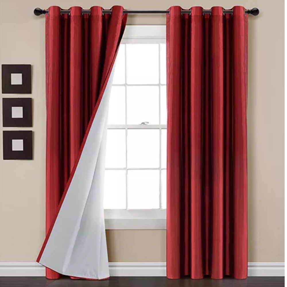 Lush Decor - Red Insulated Grommet 100% Blackout Faux Silk Window Curtain Panel
